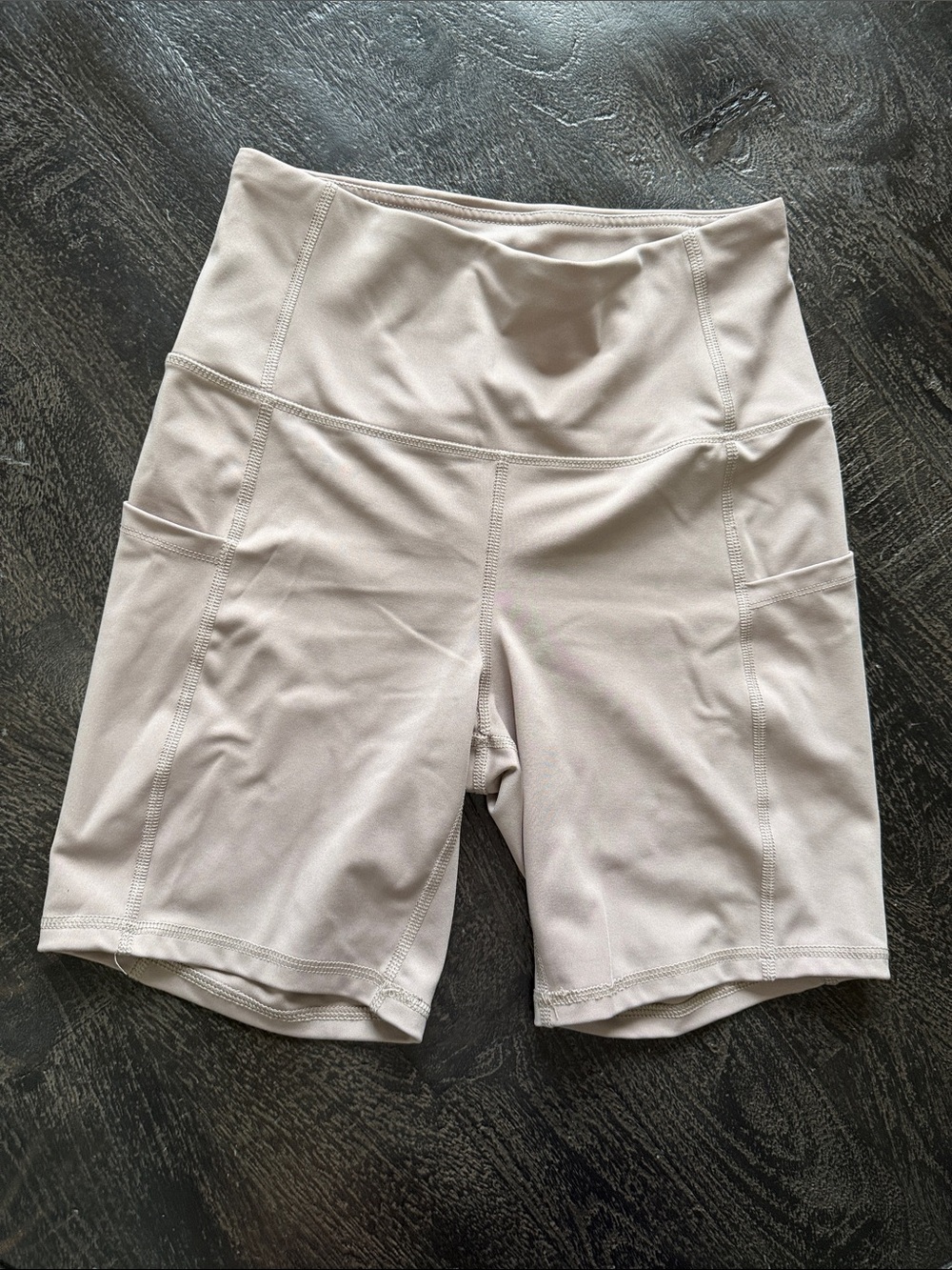 Daisy Fuentes Light Beige High-Waist Bike Shorts